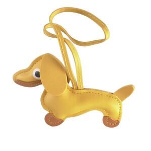Dachshund Bag Charm Keychain Faux Leather Dog Mom Y2K Cottagecore Yellow NWT